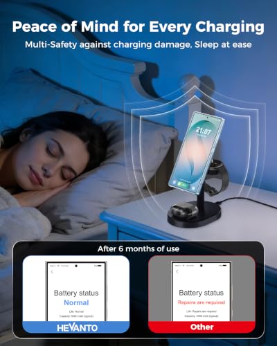 Hevanto 3 in 1 Wireless Charger for Samsung Galaxy, 15W MagSafe Charging - color: Charcoal-Black, size: 15W
