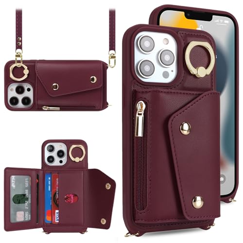 Lipvina Crossbody Wallet Case for iPhone 13 Pro,Wine Red - color: 07-Wine Red, size: iPhone 13 Pro 6.1"