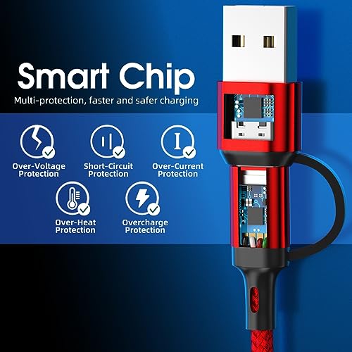 Ankndo 6 in 1 Multi Charging Cable, Multi Charger Cable for All Devices - color: Black/Blue/Red