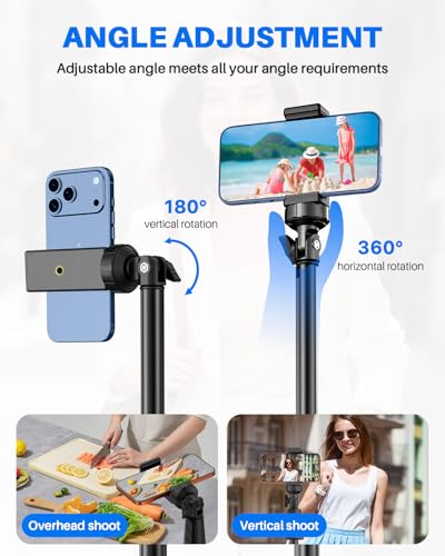 Extendable Phone Tripod for iPhone, Selfie Stick with Remote & Phone Holder - color: Black