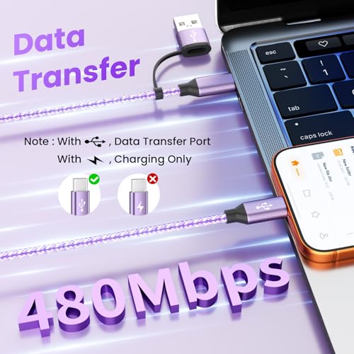 USB C Splitter Multi Charging Cable, USB A/C to USB C Charger Cord - color: Purple&1PCS