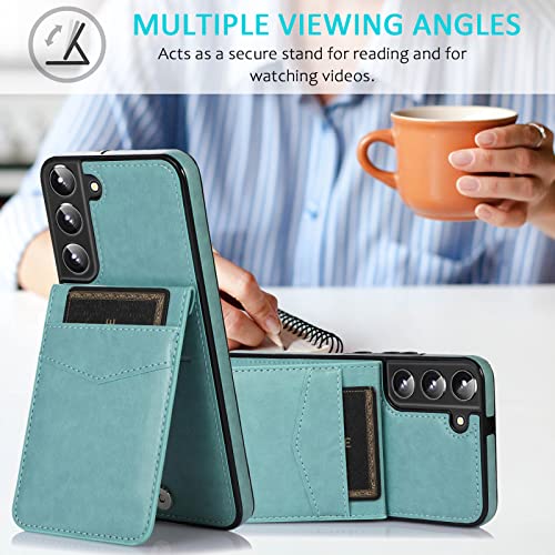 Asuwish Phone Case for Samsung Galaxy S22 5G with Tempered Glass Screen Protector and Credit Card Holder Wallet Cover Stand Leather Cell Accessories Glaxay S 22 G5 Cases Women Men Green - color: Green