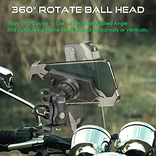 LA3-PH05 Motorcycle Phone Mounts Holder, Fixed Base of Rearview Mirror, Stable, Adjustable, Phone Clamp Double Socket Arm, Multi-Angle Vision, Compatible All iPhone and Any Cell Phone