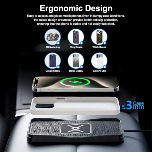 15W Non-Slip Wireless Car Charger Pad Type-C - size: 7" L x 3.5" W - No Adapter - Type C