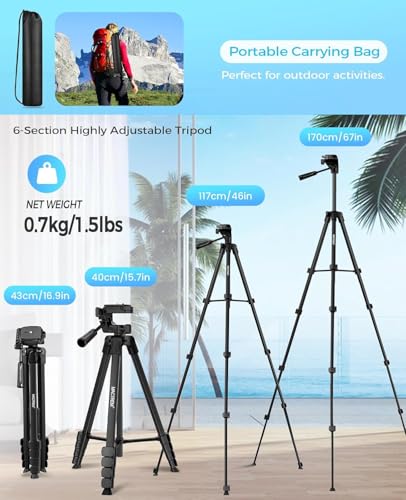 MACTREM 67" iPad Tripod Stand for Tablet Phone Camera with Remote Mount - color: Black