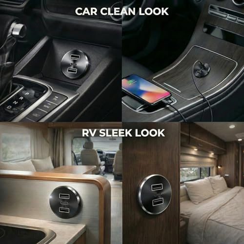 4PCS 72W RV USB Outlet All-Aluminum 12V/24V 3 Ports Recessed Mount - color: Black, size: 4P