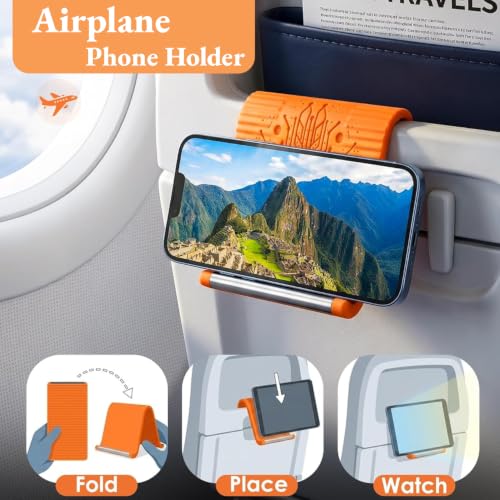 2 Pcs Airplane Phone Holder, Foldable Silicone Aluminum Phone Holder - color: Orange