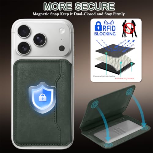 Hekodonk of Magsafe Wallet with Stand,RFID Blocking 5‑Card Holder,PU Leather Magnet,Fits Magsafe Phones&Cases for iPhone Duo&iPhone 18 Pro Max/Pro/17 Series,Pixel 11,Galaxy S26 Series,Z Fold 8,Green - color: Green
