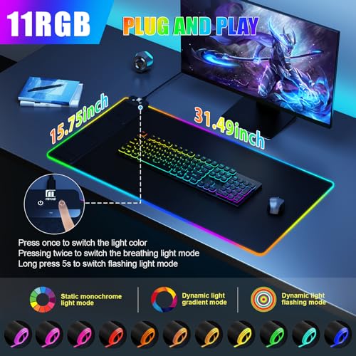 Wireless Charging RGB Mouse Pad with Phone Stand, Large Gaming Desk Mat - color: Black - 31.5x15.8" Phone Stand with PD Adapter