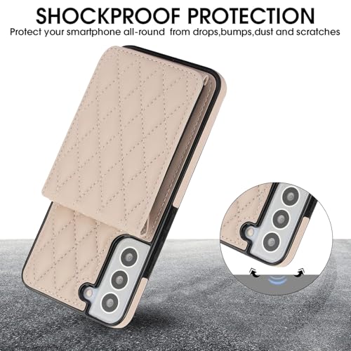 Phone Case for Samsung Galaxy S22 5G Wallet Cover with Tempered Glass Screen Protector Credit Slot Card Holder Crossbody Strap Stand RFID Blocking S 22 22S 4G G5 6.1 inch Women Men Girls Beige - color: Beige