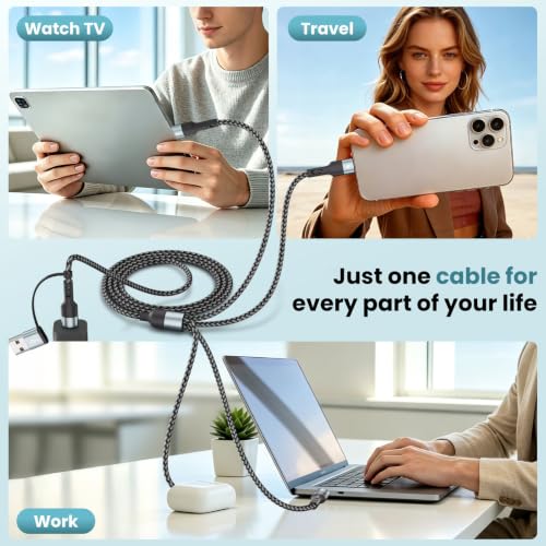 Travel Essentials Multi Charging Cable,4 in 2 USB C Splitter Cable 2Pack 5F - color: Grey&Black2, size: 5FT