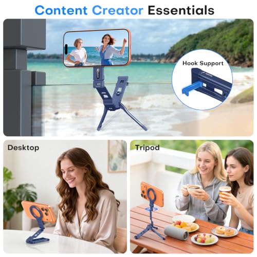 OMOTON TP03 [Ultra-Slim] 360° Rotating for MagSafe Tripod with Hook, Blue - color: Blue