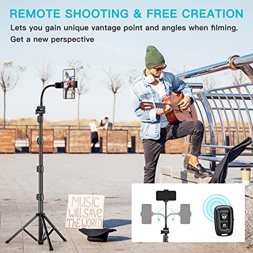 74" Flexible Phone Tripod, Tall Cell Phone Tripod with Adjustable Gooseneck - size: 74 inch