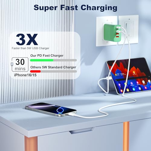 60W USB C Charger Block, Versatile iPhone Charger, Green (1 Pack) - color: Green
