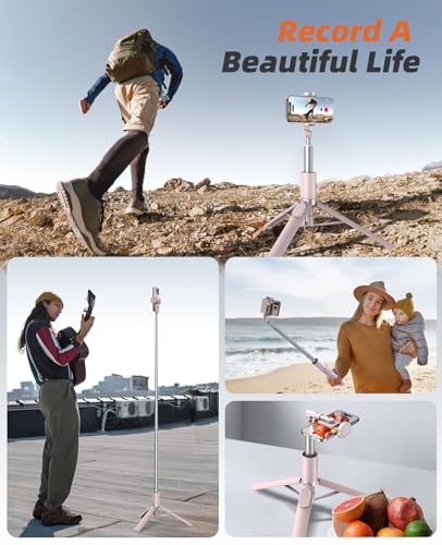 Tripod for iPhone, Selfie Stick with Remote, Stable & Durable Phone Tripod - color: Pink