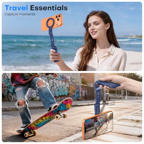 OMOTON TP03 [Ultra-Slim] 360° Rotating for MagSafe Tripod with Hook, Blue - color: Blue