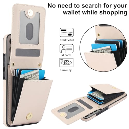 Phone Case for Samsung Galaxy S22 5G Wallet Cover with Tempered Glass Screen Protector Credit Slot Card Holder Crossbody Strap Stand RFID Blocking S 22 22S 4G G5 6.1 inch Women Men Girls Beige - color: Beige