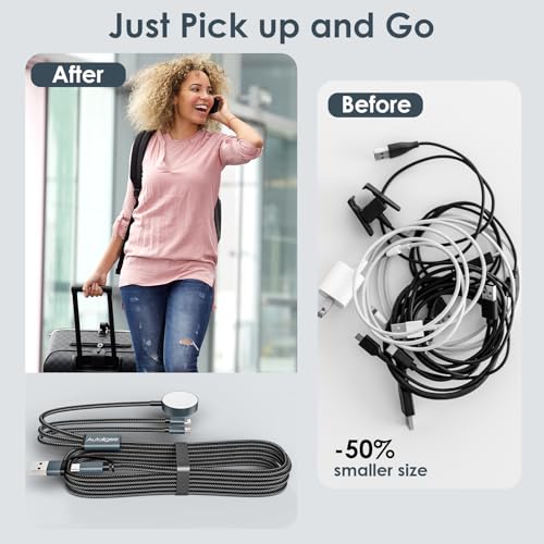 Airplane Travel Essentials Multi Charging Cable for Apple Watch Charger - color: Black, size: 1Pack-4FT