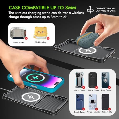 Wireless Car Charger Pad, LANSEMKU 15W Fast Wireless Charging Pad for Car, Non-Slip Smart Safe Phone Charger Mat with 20W Car Adapter, Compatible with iPhone 16 15 14 13 12 Pro Max AirPods, 30CM Cable - color: Black-30CM Cable