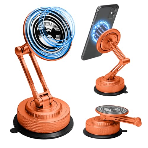 All-Metal Alloy Long Arm Magnetic Suction Cup Car Phone Mount(Orange) - color: Orange