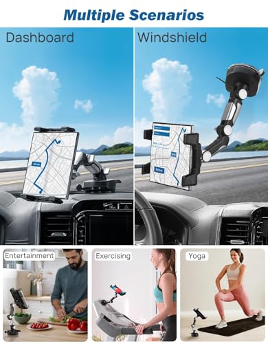 5-in-1 Car Phone Holder & Tablet Mount, Universal Dashboard Windshield Suction Cup Stand with 360° Rotation, compatible with iPhone, Samsung Z Fold 7/6/5, All Foldable Phones and 4.7-12.9" iPad