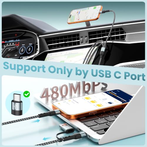 Travel Essentials Multi Charging Cable,4 in 2 USB C Splitter Cable 2Pack 5F - color: Grey&Black2, size: 5FT