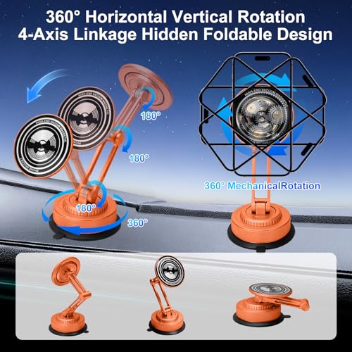 All-Metal Alloy Long Arm Magnetic Suction Cup Car Phone Mount(Orange) - color: Orange