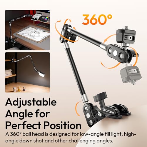 ULANZI CO78 22" Magic Arm w Super Clamp Desk C Clamp, 1kg Load Articulating