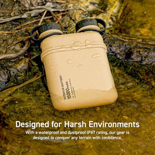NESTOUT Rugged Power Bank, 15000mAh Outdoor Charger, 32W USB C Fast Charging PD, Waterproof IP67, Heavy Duty Shockproof, Tactical Battery Pack for iPhone Tablet Hiking Camping Survival (Black) - color: Black