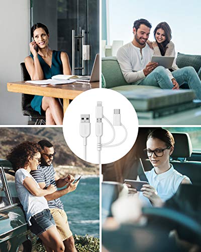 Anker Powerline II 3-in-1 Lightning, USB C, Micro USB Cable (3 ft, White) - color: White