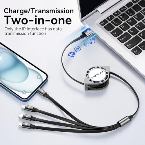 Multi USB Charger Cable 4A, Retractable Charging Cord for Multiple Devices