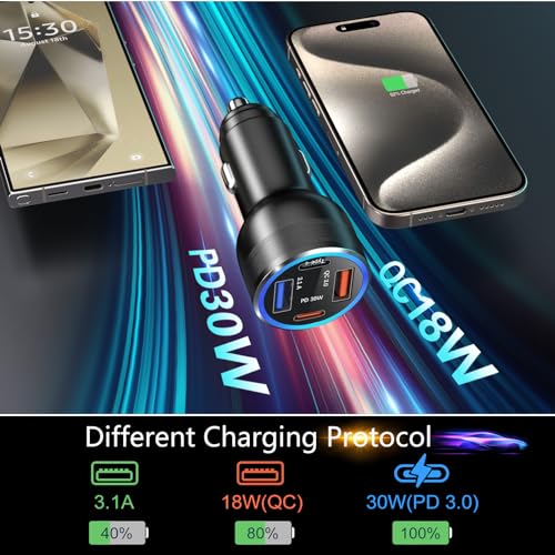 Car Charger 5 Pack, Bangfun 65W Multi Port 12V USB C & USB A Car Charger - color: Black, size: 5-Pack