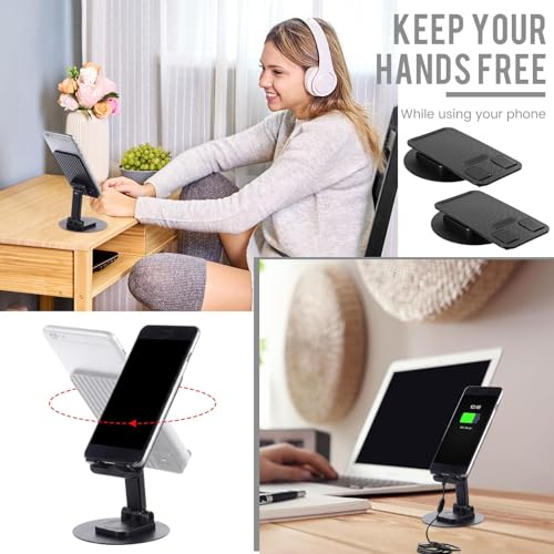 Geelin 50 Pieces 360 Rotating Bulk Phone Holder for Desk Bulk Black Adjustable Foldable Phone Stand Holder with Anti-Slip Pad Lightweight Aluminum Base Stand for All Phones