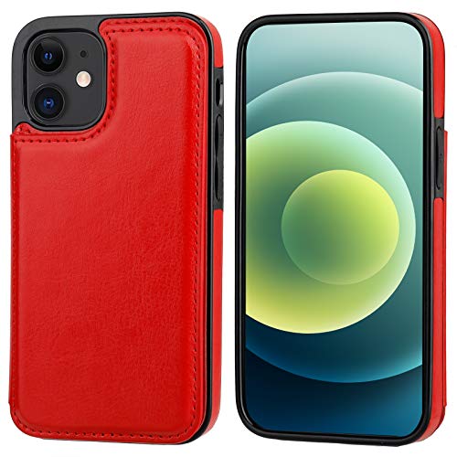 ONETOP for iPhone 12 Mini Wallet Case with Card Holder,Red - color: Red