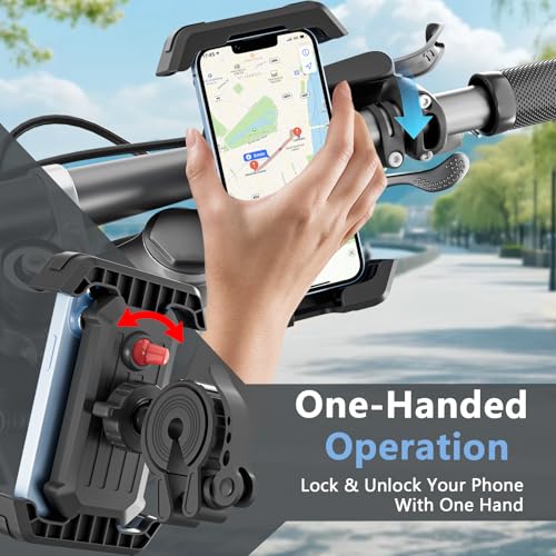 Bike Phone Holder, Locking Motorcycle Mount, One-Hand Quick Release