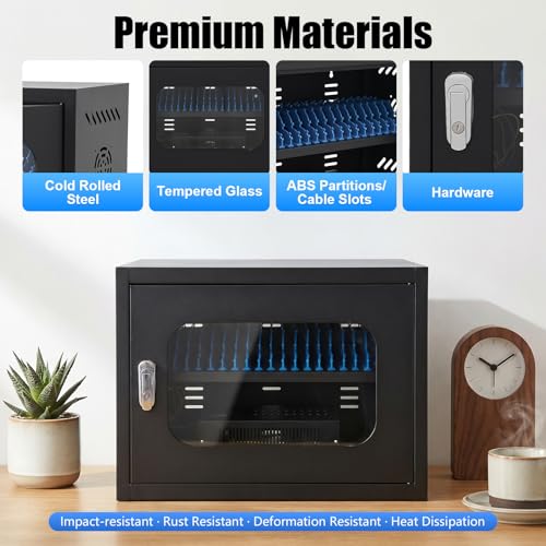 20-Device Charging Station, Charging Cabinet for Cellphones, Rechargeable Cellphone Locker Storage Charging Station, Locking and Charging Phone Storage Box with Cable Management - color: Black-20 Slots