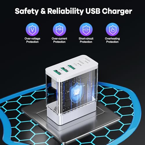 2Pack 5-Port USB C Charger Block, 50W Fast Charging Blocks 3 USB-A+2 USBC - color: White (3A+2C)