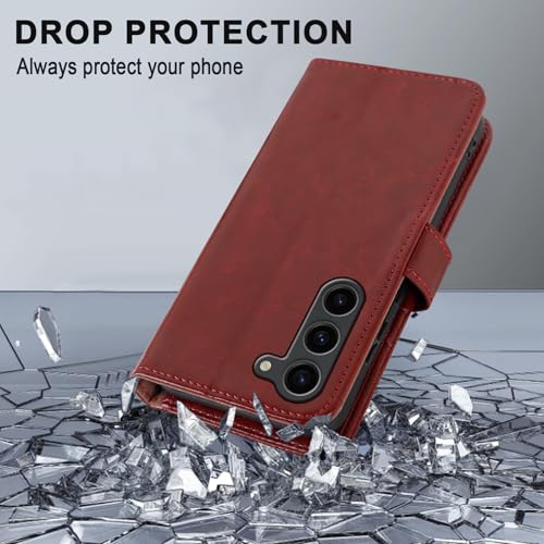 MONASAY Wallet Case for Samsung S23 with 3 Card Holders - Burgundy - color: Burgundy, size: Galaxy S23