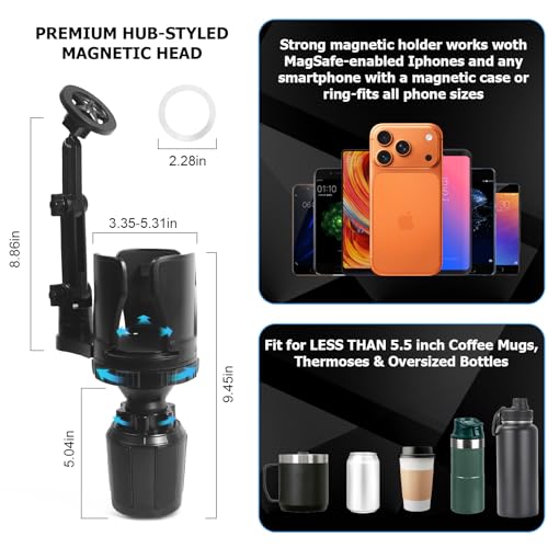 Frani Car Cup Holder Expander with Magnetic Phone Mount