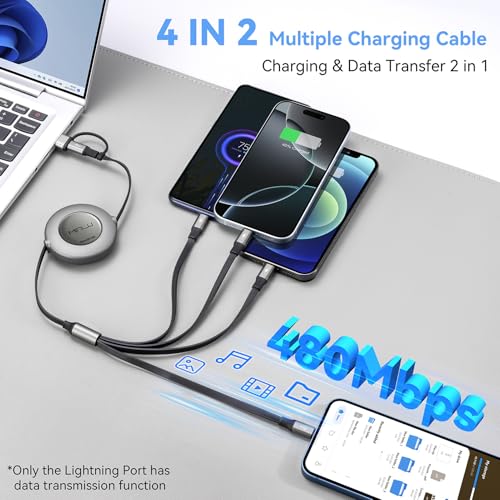 4 in 2 Multi Charging Cable 4A,Retractable USBA/C Universal Charger Cords