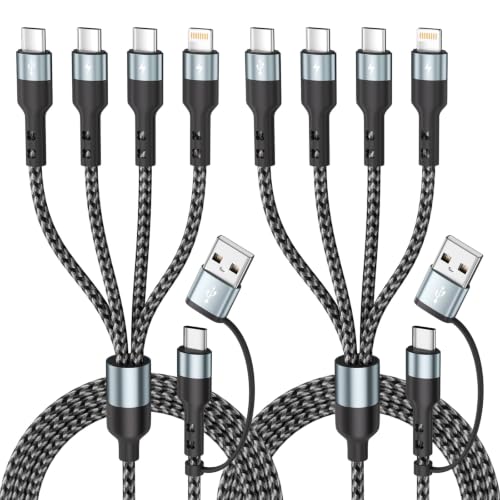 Travel Essentials Multi Charging Cable,4 in 2 USB C Splitter Cable 2Pack 5F - color: Grey&Black2, size: 5FT