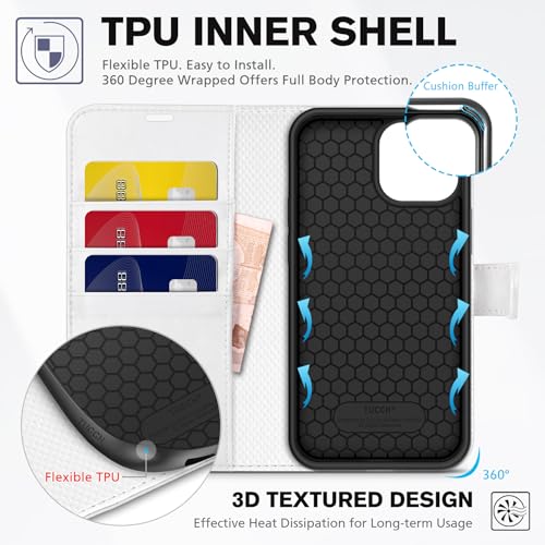 TUCCH Case Wallet for iPhone 13 (6.1") 2021, RFID Blocking Folio, White - color: White