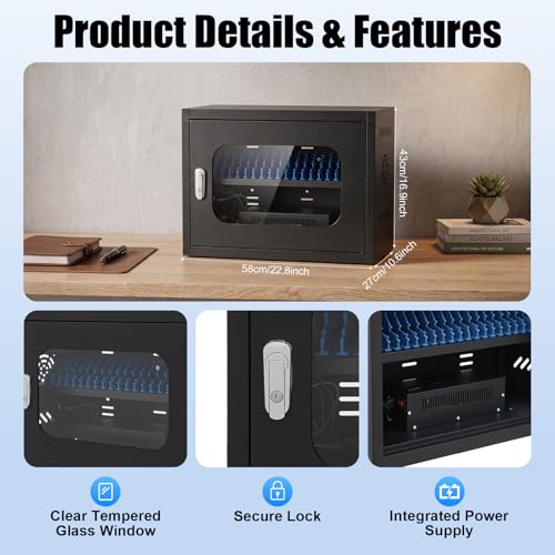 20-Device Charging Station, Charging Cabinet for Cellphones, Rechargeable Cellphone Locker Storage Charging Station, Locking and Charging Phone Storage Box with Cable Management - color: Black-20 Slots