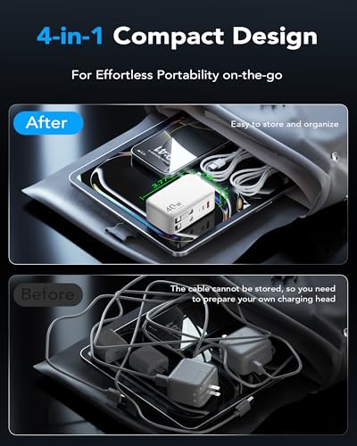 4-in-1 Retractable USB C Wall Charger,40W Fast Charging for Multi-Device - color: White