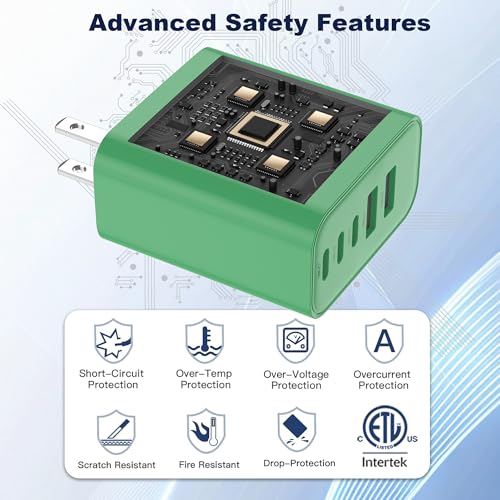 60W USB C Charger Block, Versatile iPhone Charger, Green (1 Pack) - color: Green