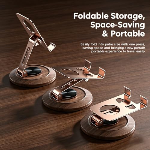 Adjustable Cell Phone Stand,360 Rotating Foldable Desktop (Wood Grain Color)