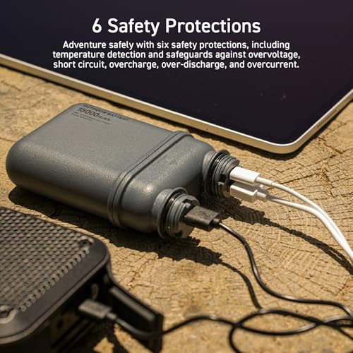NESTOUT Rugged Power Bank, 15000mAh Outdoor Charger, 32W USB C Fast Charging PD, Waterproof IP67, Heavy Duty Shockproof, Tactical Battery Pack for iPhone Tablet Hiking Camping Survival (Black) - color: Black