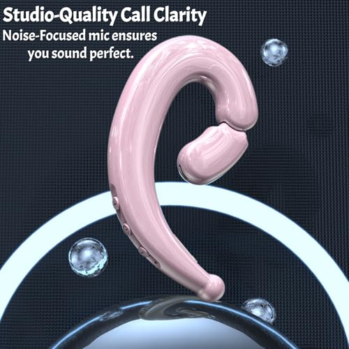 Open Ear Headphone,Wireless Bluetooth Single Bone Conduction Earpiece with Rotatable Earhook Noise Cancellation Mic Earphones IPX5 Waterproof 26H Playtime for Work Business Sport Driving Calls-pink - color: pink 2