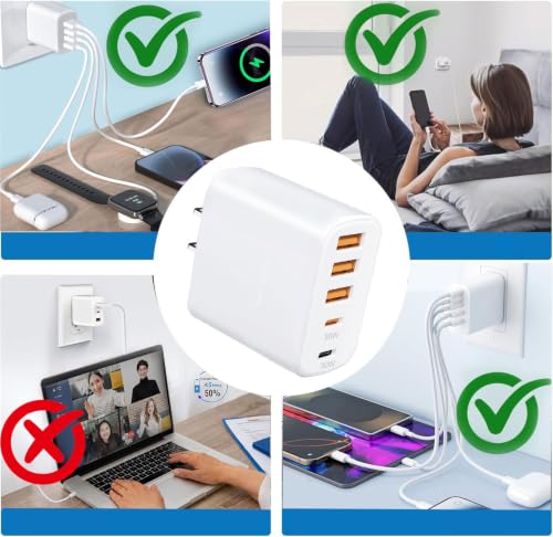 2-Pack 60W 5-Port（3A+2C Multi-Port Charging Station with Wall Plug.
