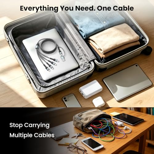 Travel Essentials Multi Charging Cable,4 in 2 USB C Splitter Cable 2Pack 5F - color: Grey&Black2, size: 5FT